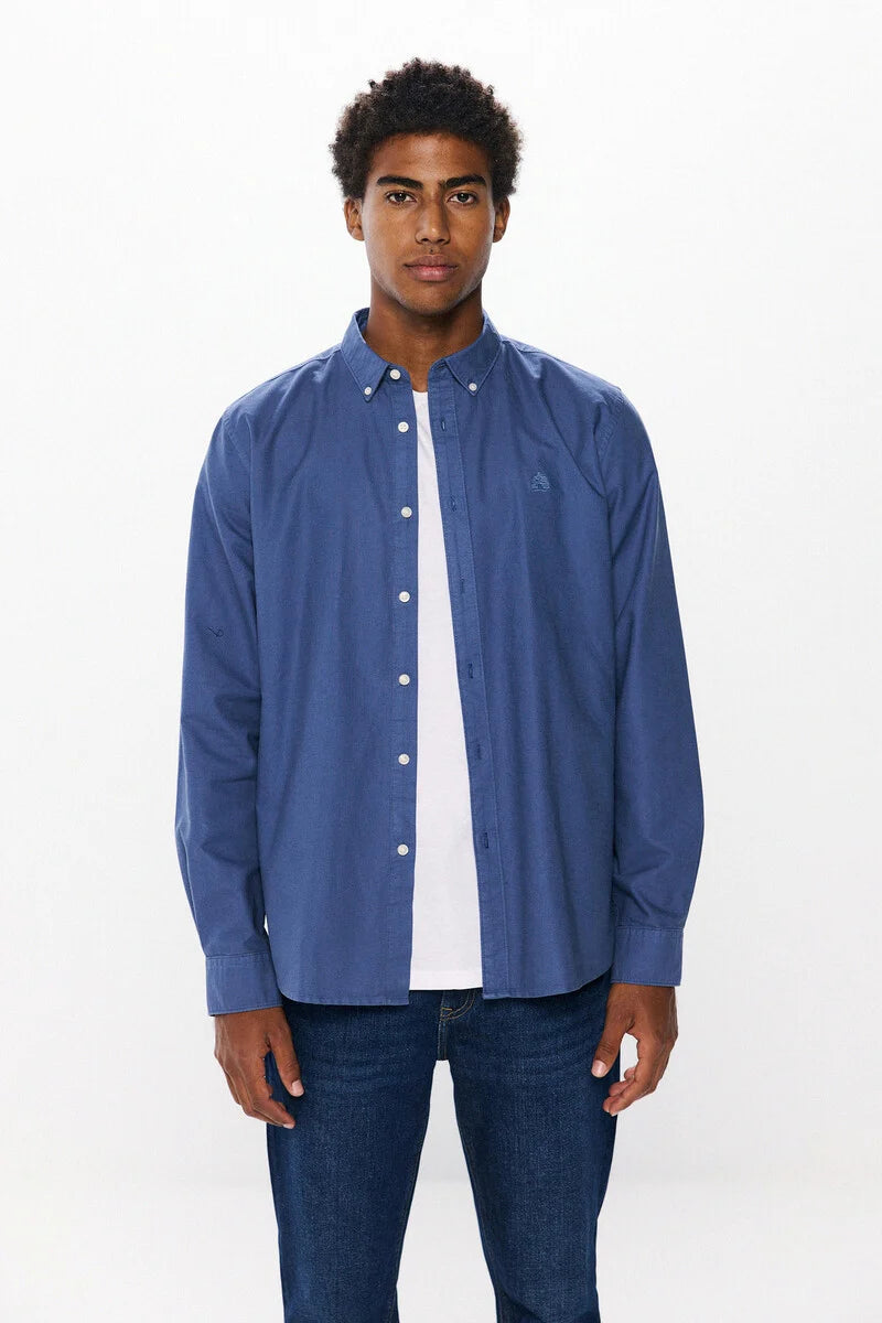 Men'S Dark Blue Shirts, Garment Dye Oxford Shirt | 100