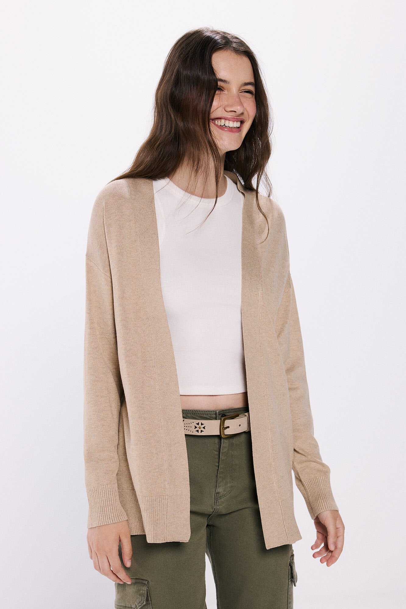Women'S Sand Cardigans, Plain Open Cardigan | Springfield