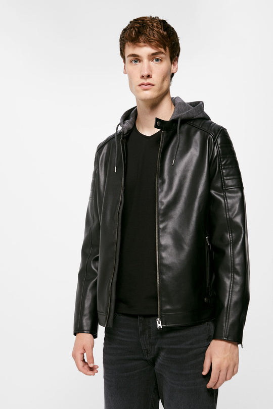 Faux fur hooded biker jacket