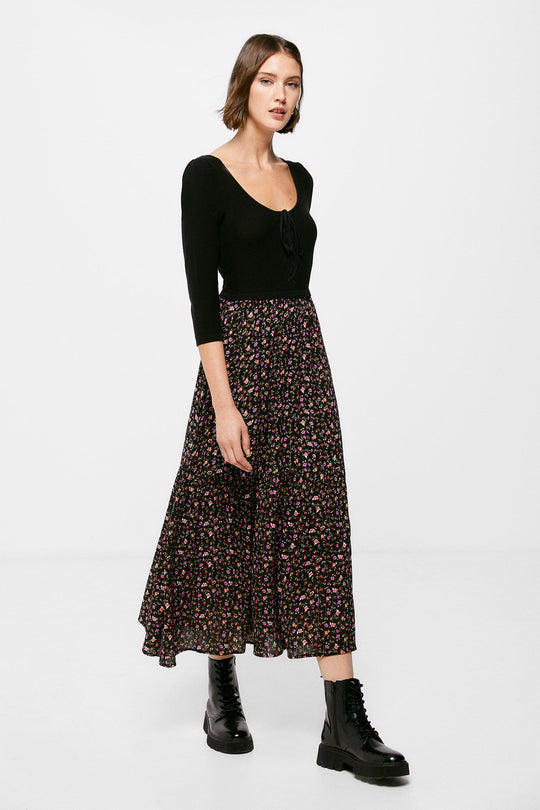 Bi-Material Midi Dress