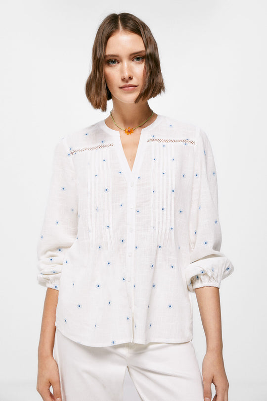 Embroidered Pleated Blouse