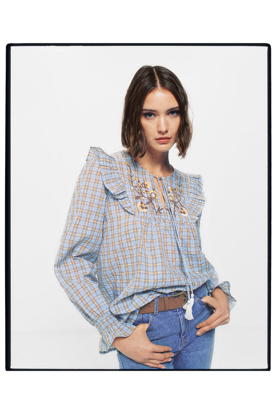 Embroidered Checked Blouse