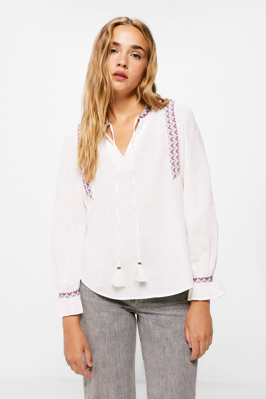 Embroidered Blouse with Borders