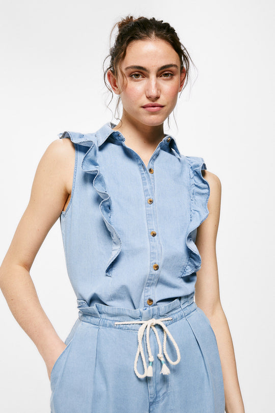 Ruffled Denim Blouse