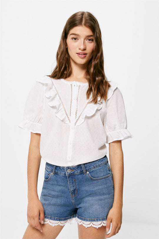 V-neck Lace Ruffle Blouse