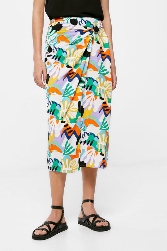Printed Knot Midi Skirt