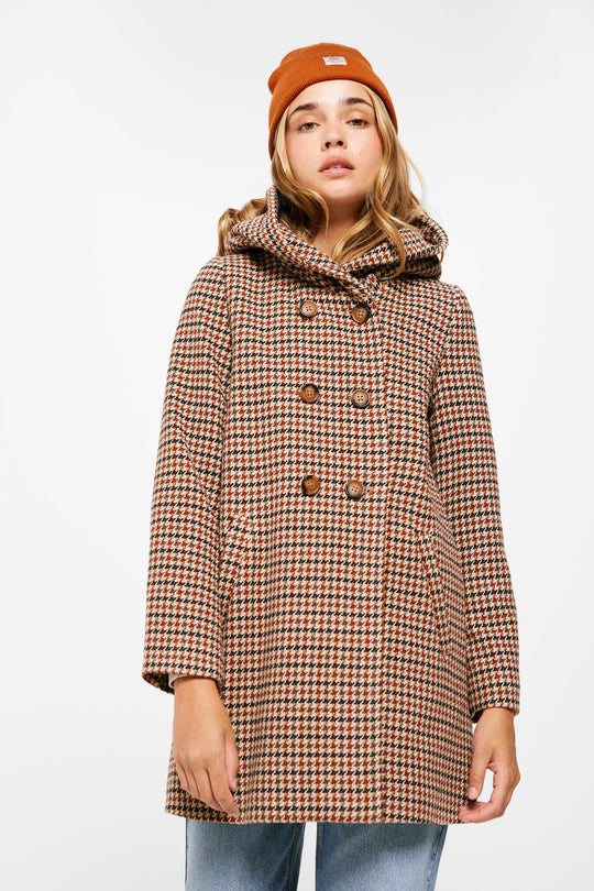 Plaid Hooded Wool Coat