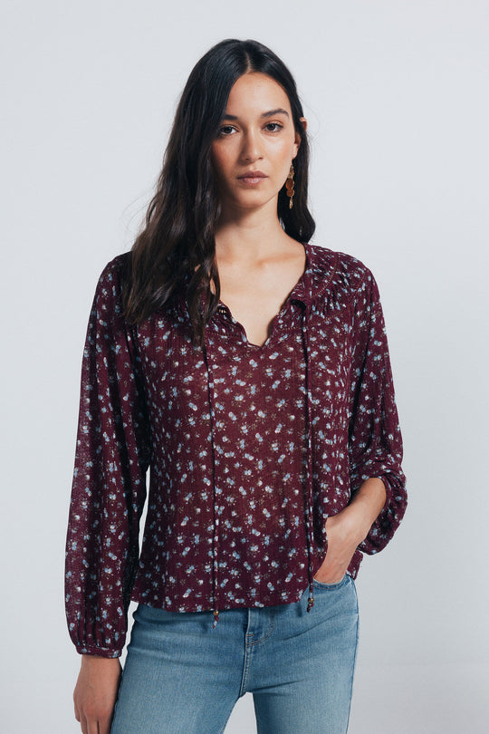 Flowy blouse with lace inserts