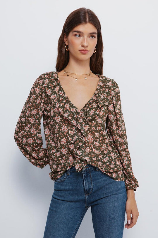 Front floral ruffle blouse