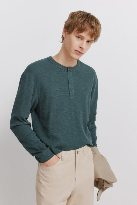 Checked placket long sleeve T-shirt