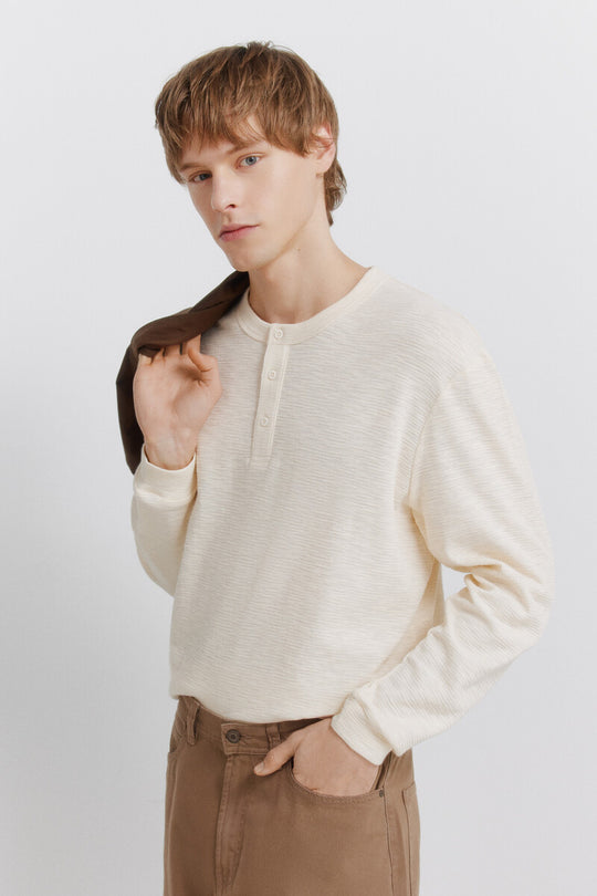 Checked placket long sleeve T-shirt