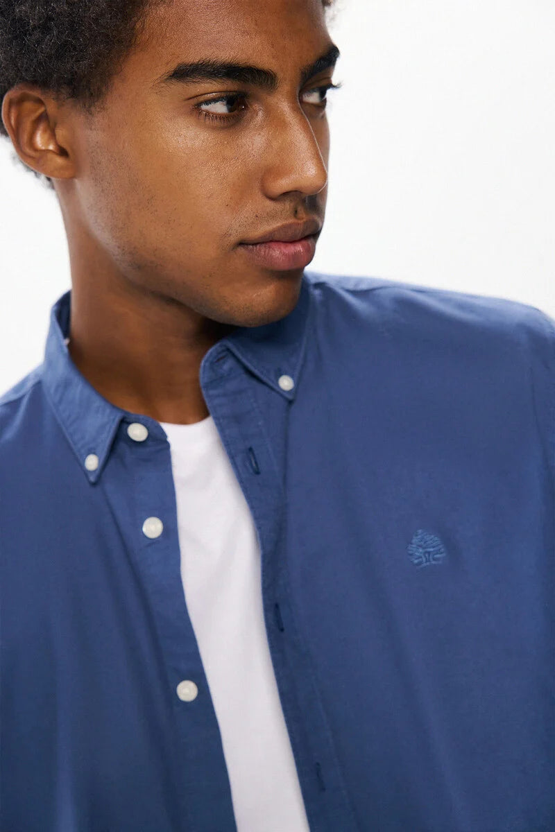 Men'S Dark Blue Shirts, Garment Dye Oxford Shirt | 100
