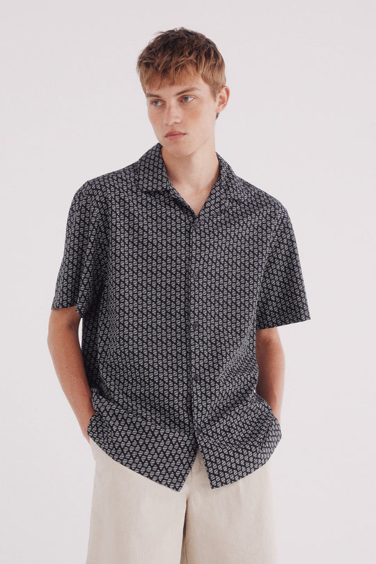 Printed short sleeve bowling shirt