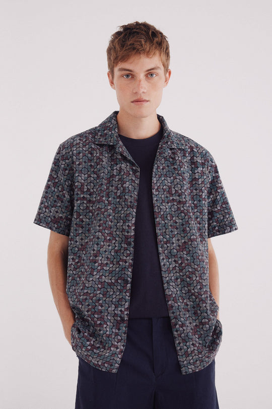 Printed short sleeve bowling shirt