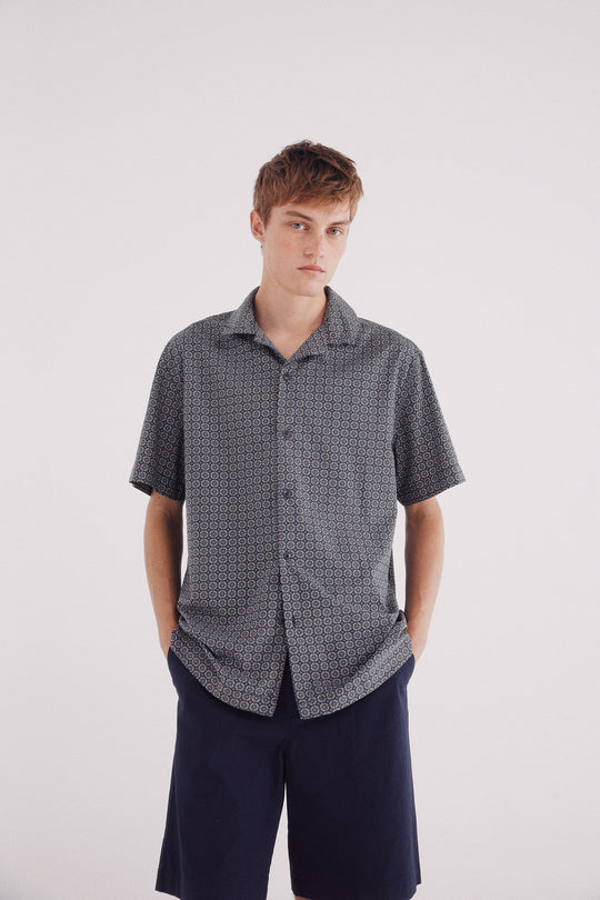 Printed short sleeve bowling shirt