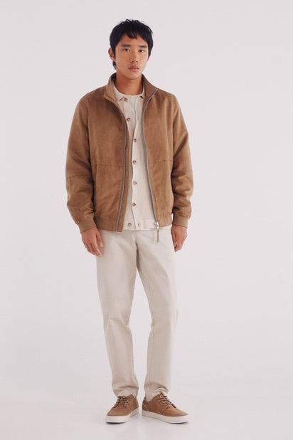 Men Beige/Camel Jackets|Faux suede jacket|Springfiled
