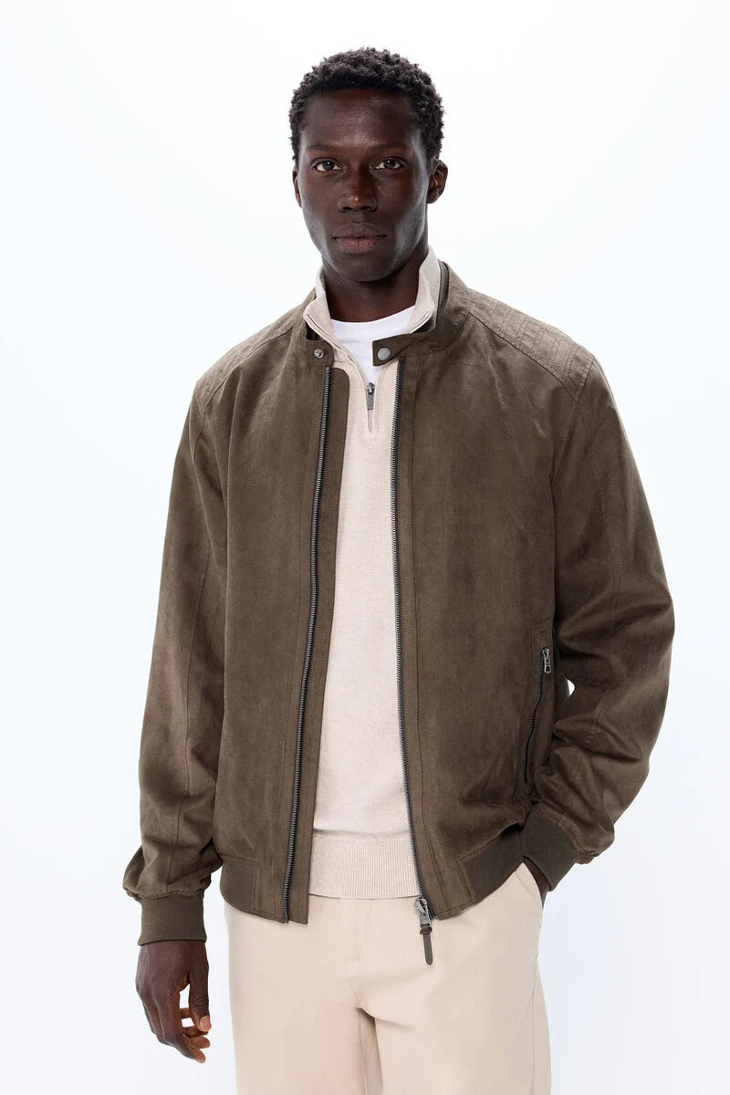 Men'S Brown Print Jackets, Faux Suede Jacket | Springfield ...