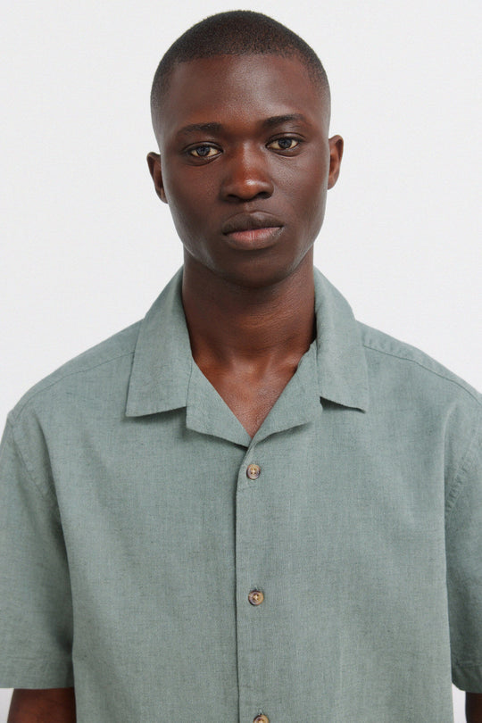 Linen bowling short sleeve shirt