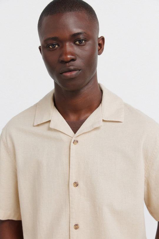 Linen bowling short sleeve shirt