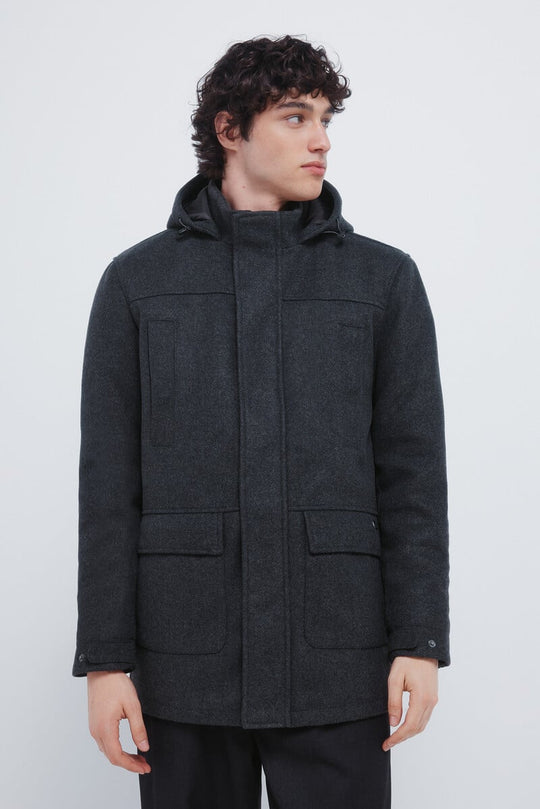Long wool -effect parka