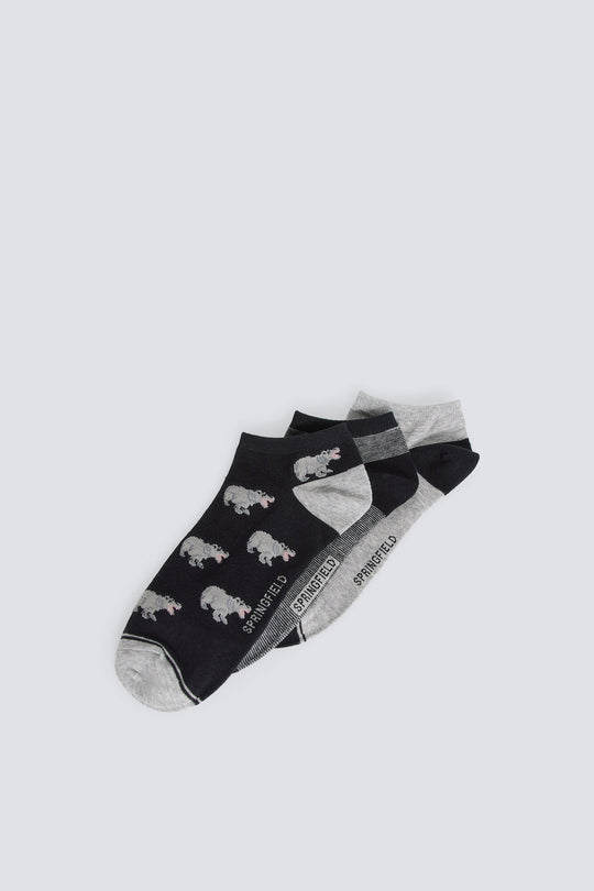3-pack hippo print ankle socks