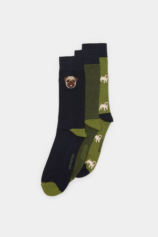 Pack of 3 pug dog socks