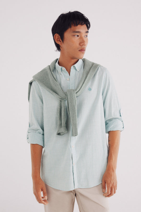 striped cotton slub shirt