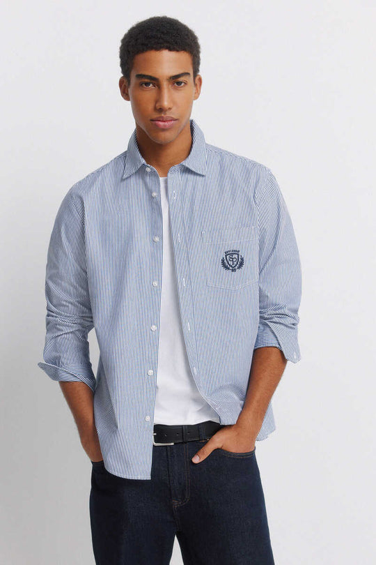 Striped embroidered pocket shirt