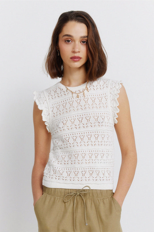 Pointelle ruffle top
