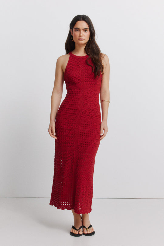 Halterneck pointelle dress