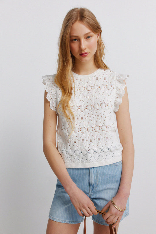 Pointelle ruffle top
