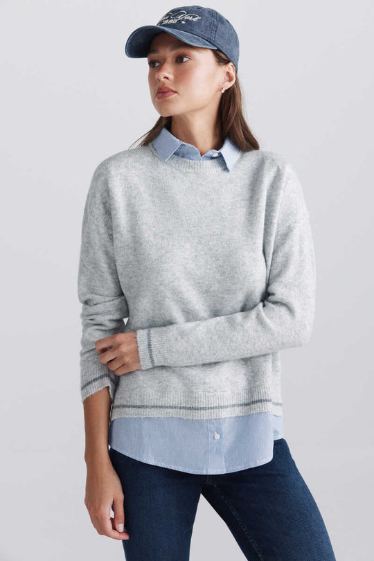 Shirt-style mixed fabric jumper