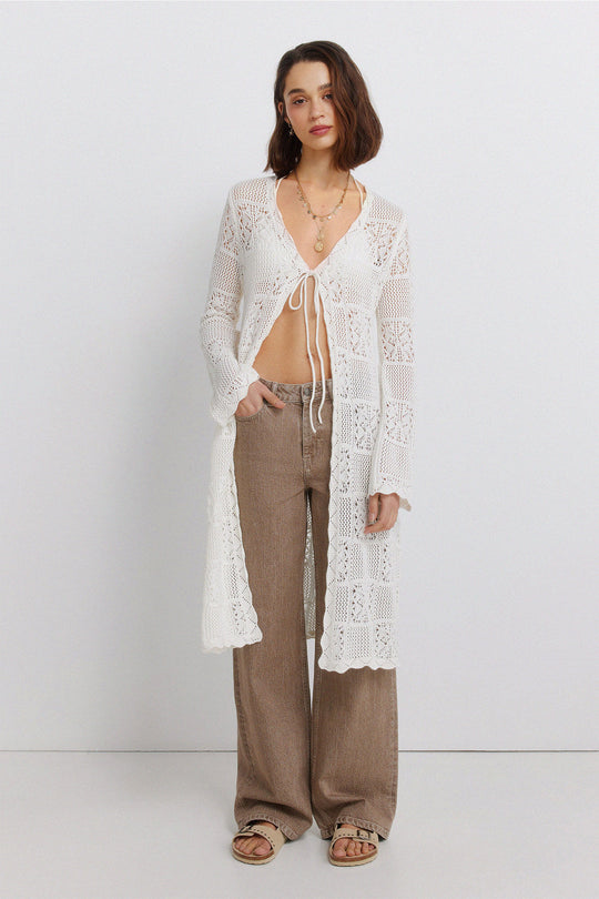 Pointelle long cardigan
