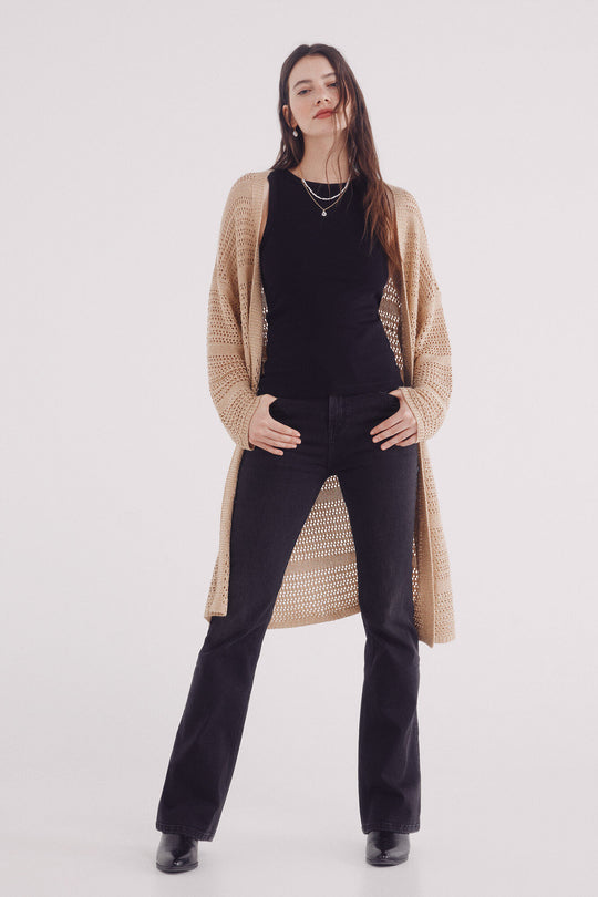 Long lurex jersey-knit cardigan