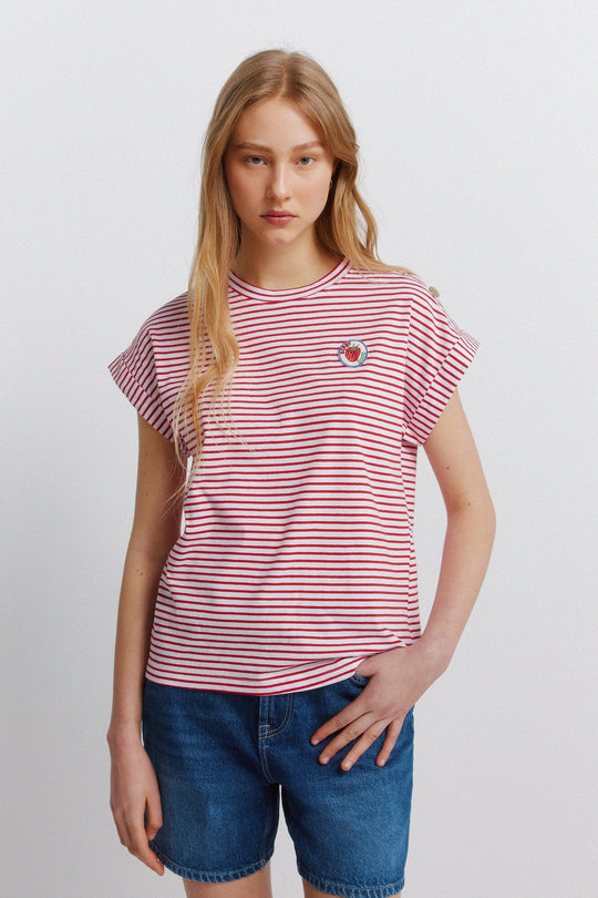 Striped button T-shirt