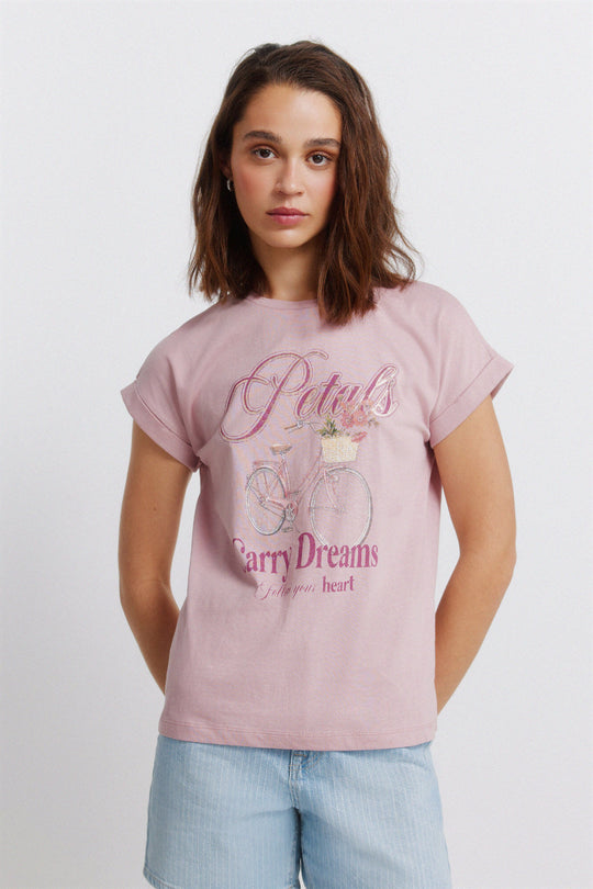 Short-sleeved sleeveless floral t-shirt