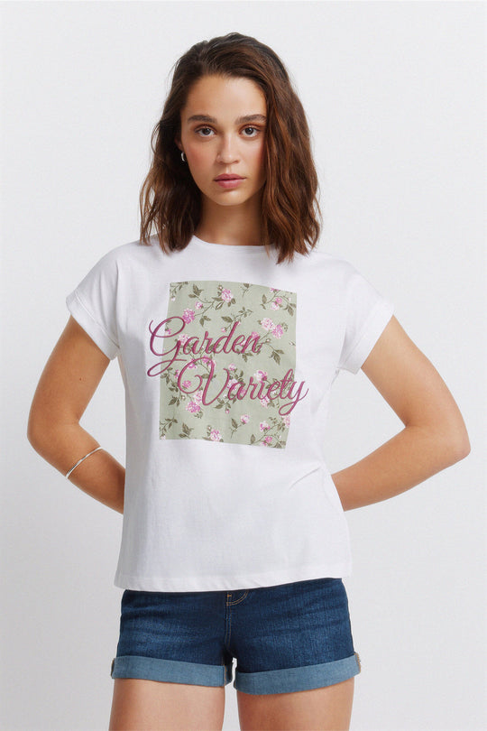 Short-sleeved sleeveless floral t-shirt