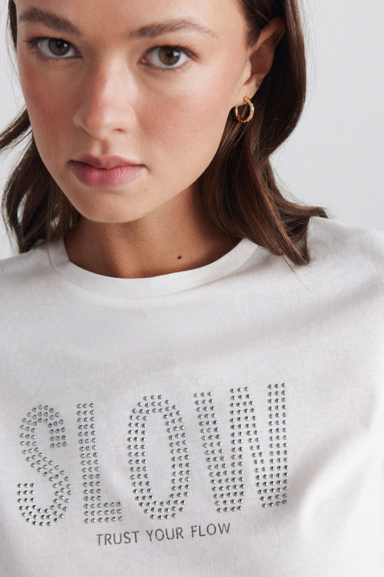 Studded text short sleeve T-shirt