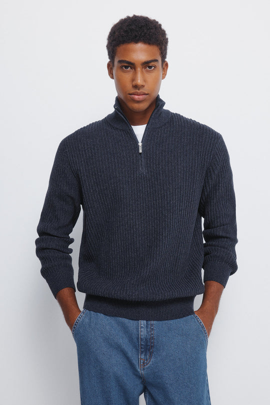 Ribbed zip fastening jumper