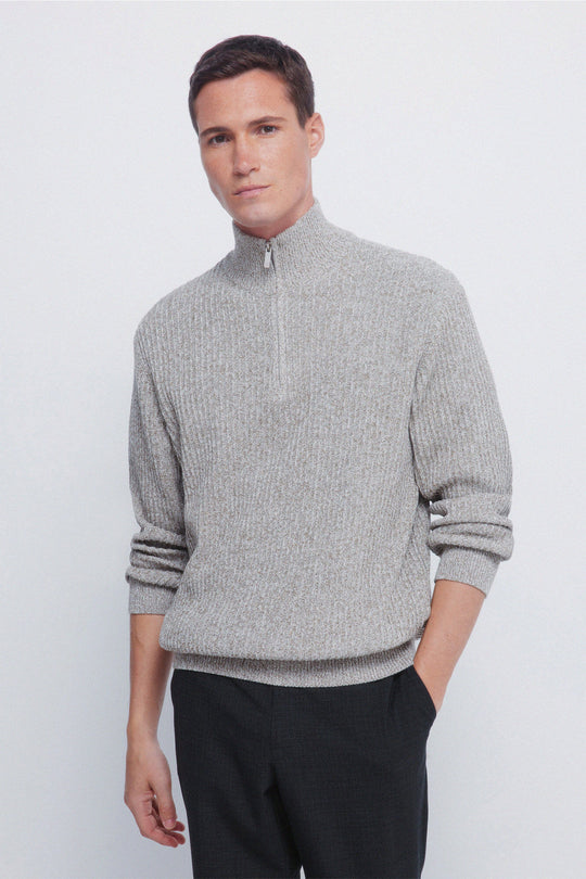 Ribbed zip fastening jumper