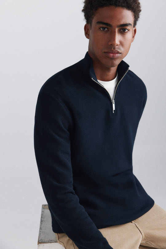 Structured funnel neck jumper