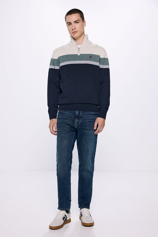 سترة بولو مبطنة بألوان متباينة مع سحاب