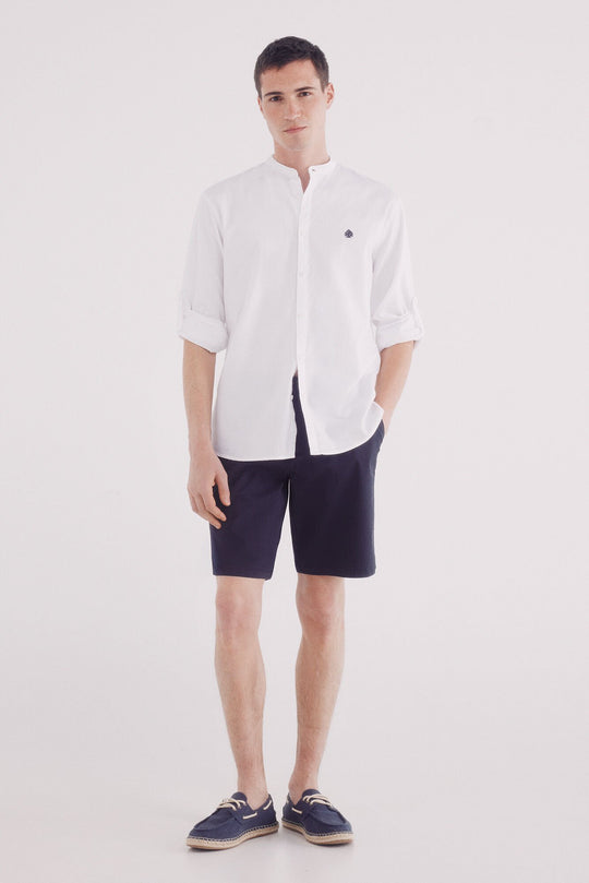 Two-tone structured Mao shirt