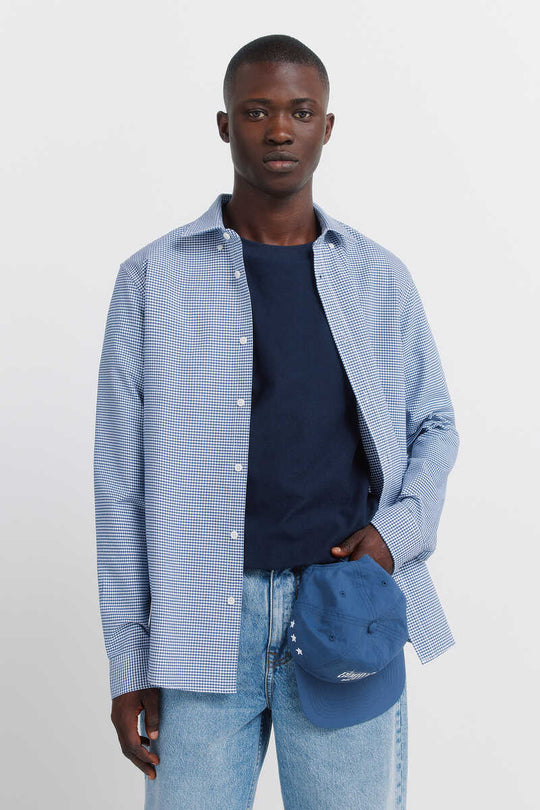 Oxford gingham print wrinkle free shirt