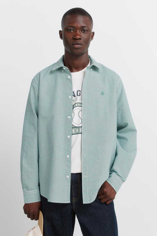 Oxford gingham print wrinkle free shirt