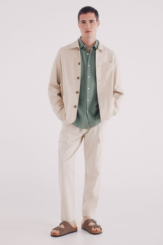 Slim fit linen cargo trousers