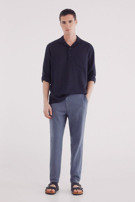 Slim fit linen structured trousers