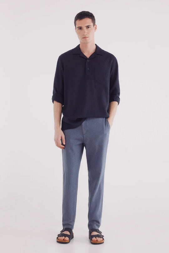 Slim fit linen structured trousers