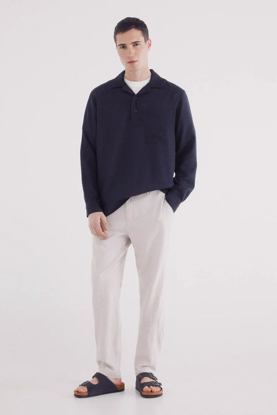 Slim fit linen structured trousers