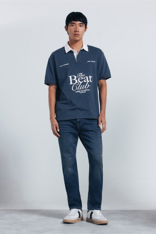 Slim fit overdyed knit denim jeans